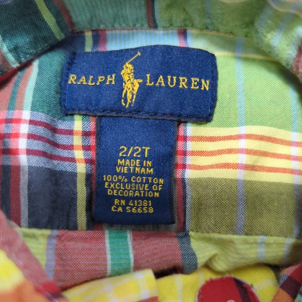 Ralph Lauren Toddler Boys‎ Size 2/2T Long Sleeve Button Up Yellow Plaid Shirt 68